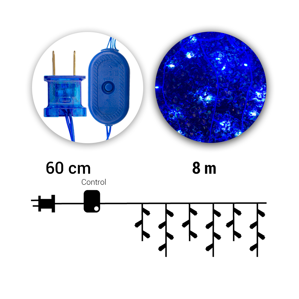 Foto 4 pulgar | Serie Decorativa Cascada Luz Led Azul Foco Tipo Micrófono 8 Funciones Paquete 3 Pz Cable color Azul 8 m