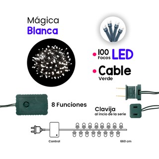 Foto 2 | Serie Decorativa Paquete 6 Pz Luz Led Blanca 100 Focos 8 Funciones Cable color Verde 7 m