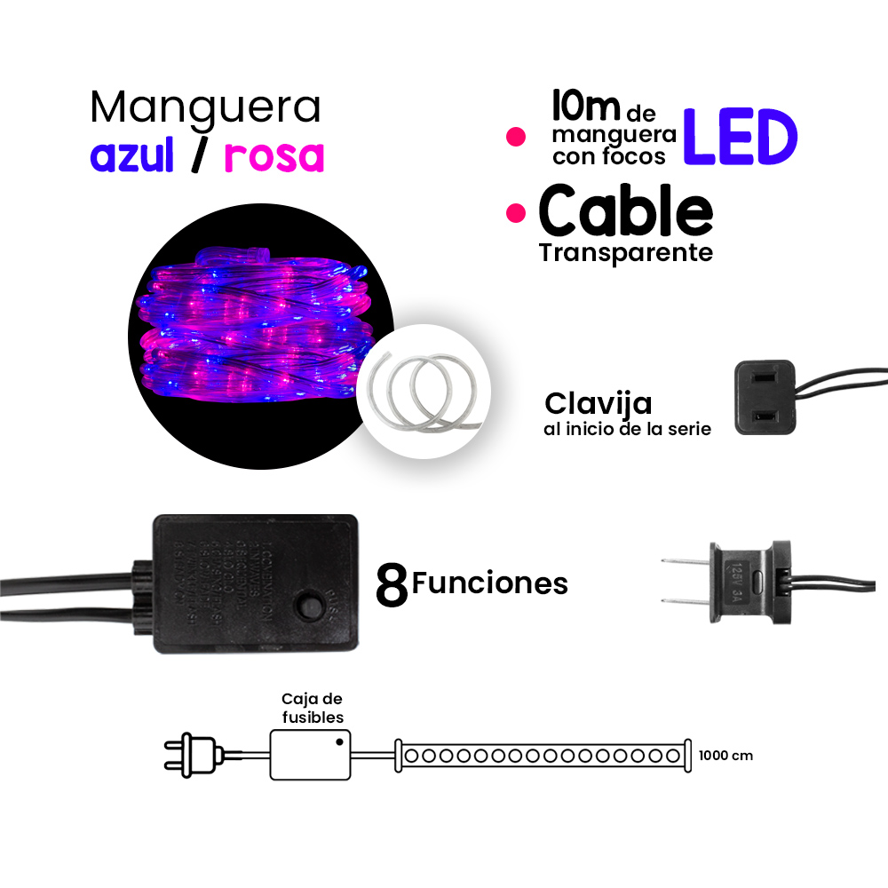 Foto 2 | Manguera Decorativa Importadora La Merced Luz Led Mixta Rosa/Azul Uso Exterior/Interior Cable Recubierto Gel 10 m