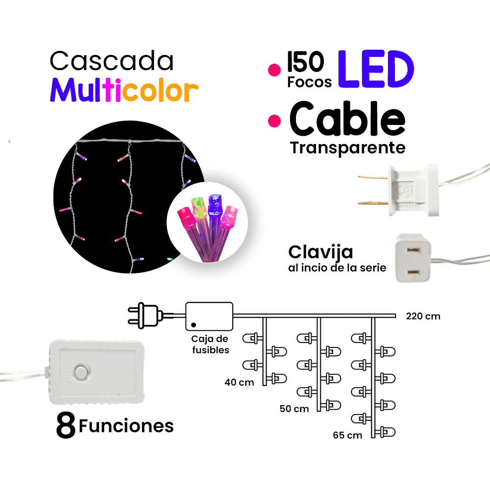 Foto 3 pulgar | Serie Decorativa Importadora La Merced Paquete 3 Piezas Luz Led Multicolor 150 Focos 8 Funciones Cable 2 m