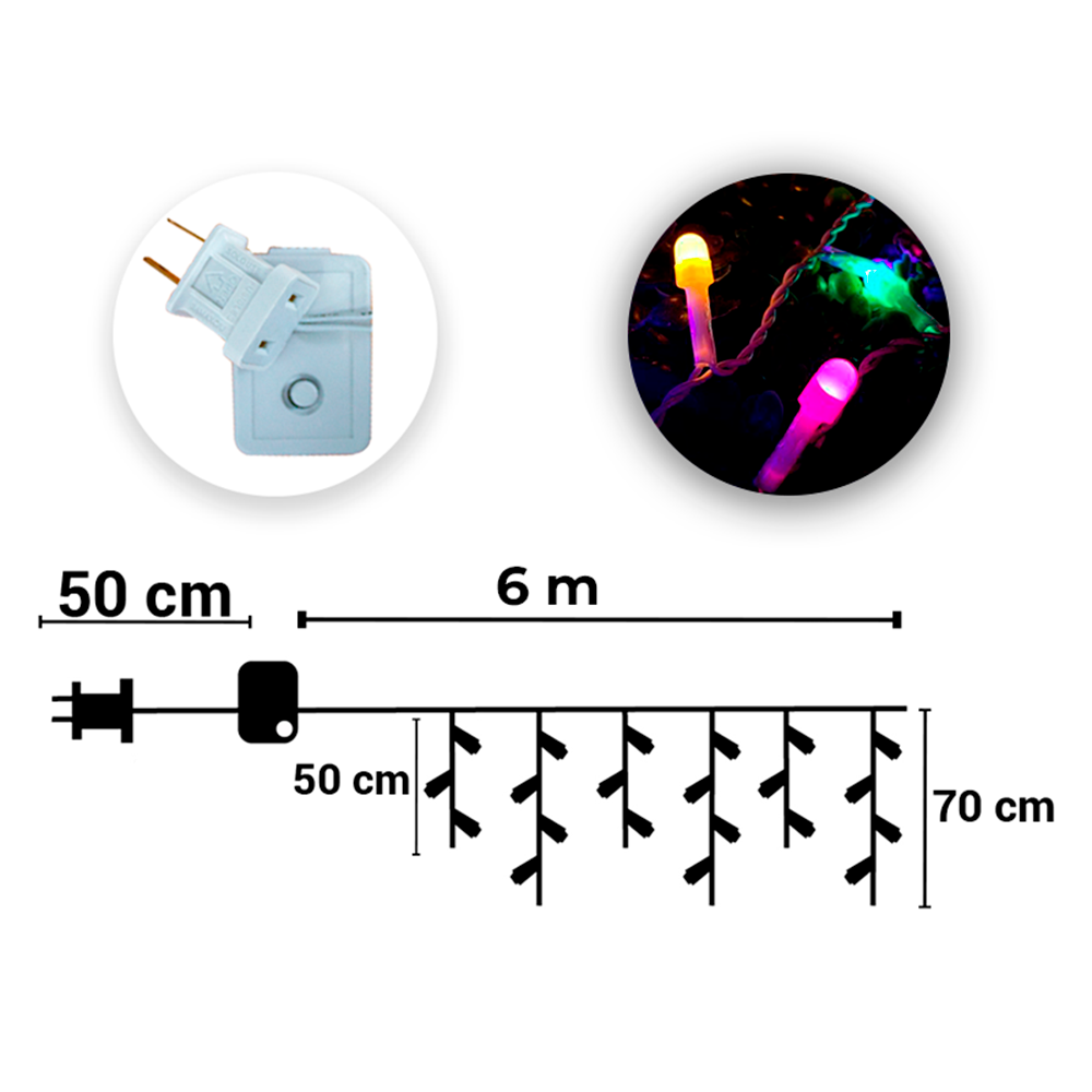 Foto 3 | Cascada Decorativa Importadora La Merced Paquete 12 Piezas Luz Led Multicolor 300 Focos 8 Funciones Cable 6 m