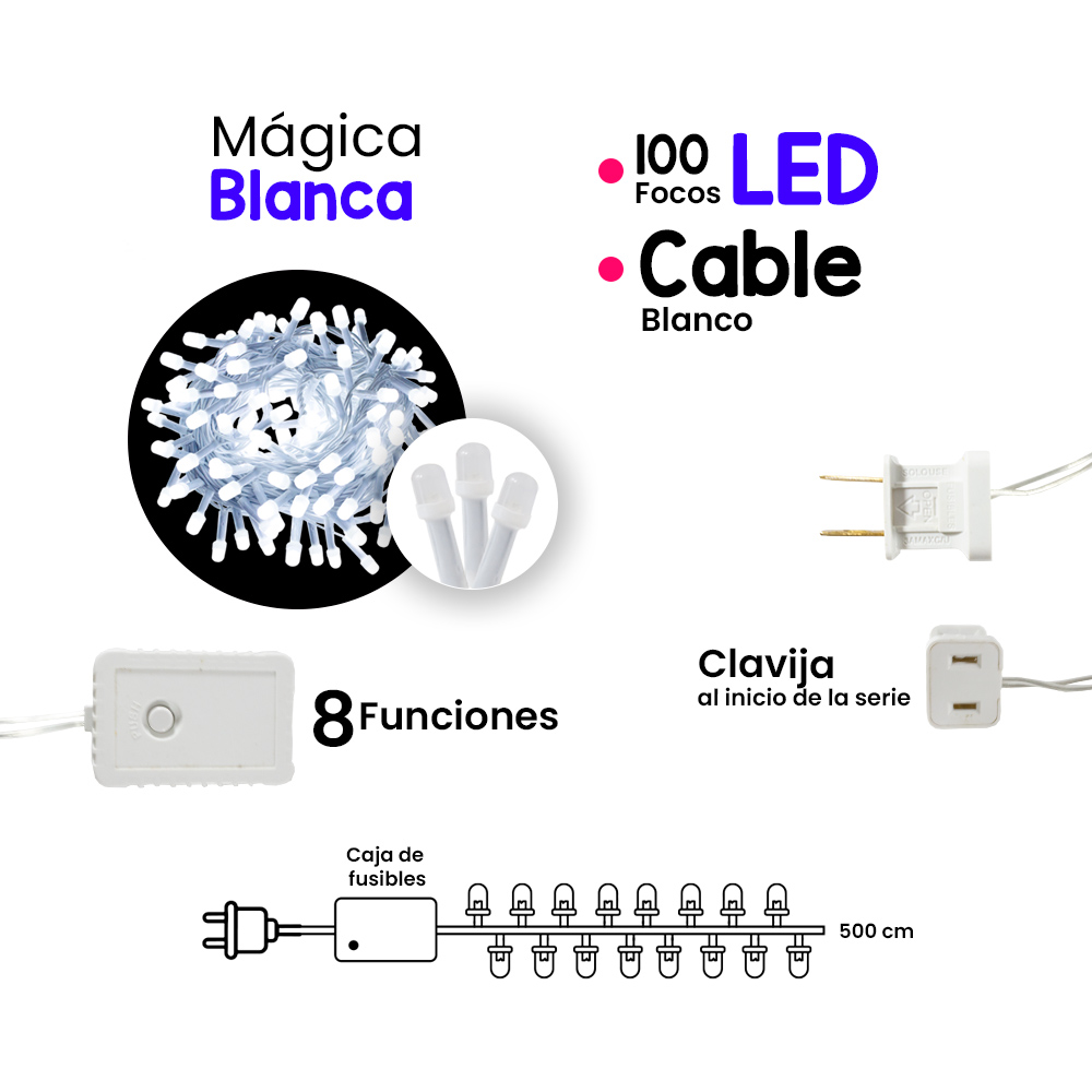 Foto 3 pulgar | Serie Decorativa Importadora La Merced Paquete 6 Piezas Luz Led Blanca Fría 100 Focos 8.8 mm Cable Blanco 5 m