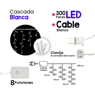 Foto 2 | Cascada Decorativa Importadora La Merced Paquete 3 Piezas Luz Led Blanco 300 Focos 8 Funciones Cable Blanco 6 m