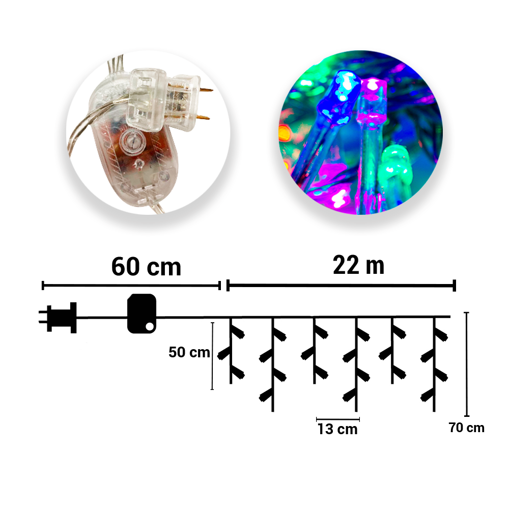 Foto 3 | Serie Decorativa Importadora La Merced Paquete 12 Piezas Luz Led Multicolor 150 Focos 8 Funciones Cable 2 m