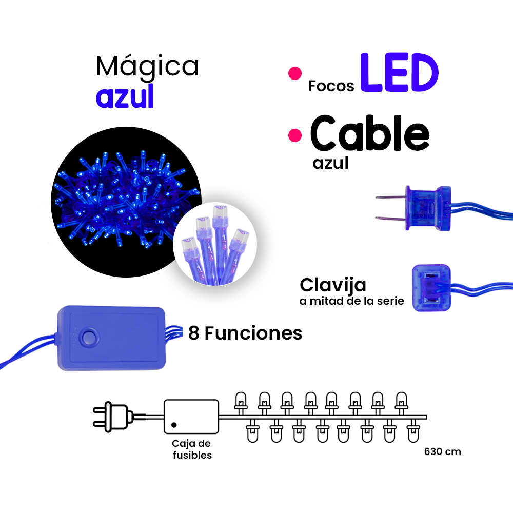 Foto 3 pulgar | Serie Decorativa Importadora La Merced Luz Led Azul 140 Focos 8 Funciones Cable 6.3 m