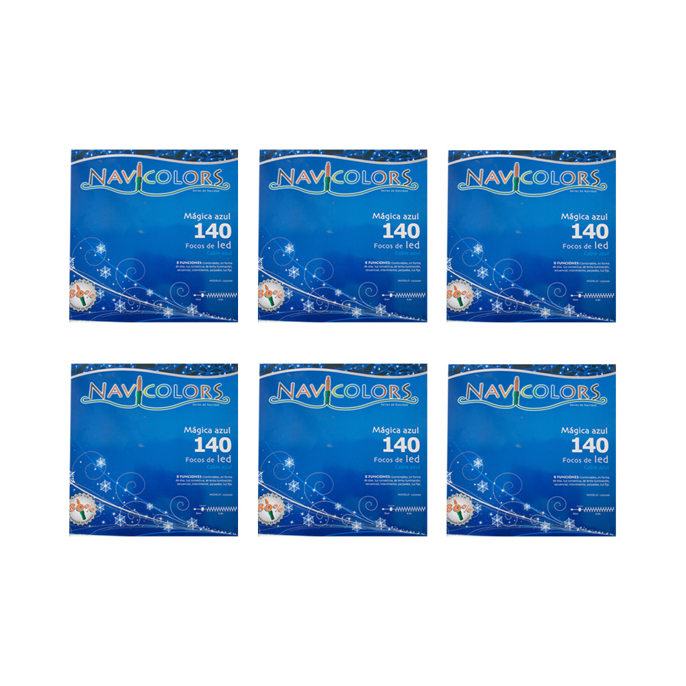 Serie Decorativa Importadora La Merced Luz Led Azul Paquete 6 Piezas 140 Focos 8 Funciones Cable 6.3 m