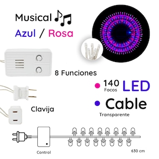 Foto 2 | Serie Decorativa Importadora La Merced Luz Led Azul/Rosa 140 Focos 8 Funciones Cable Transparente 6.3 m