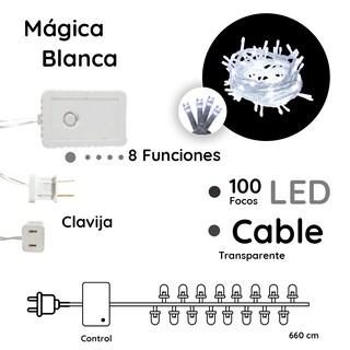 Foto 2 | Serie Decorativa Importadora La Merced Luz Led Blanco Frío Paquete 6 Piezas 100 Focos 8 Funciones Cable 7 m