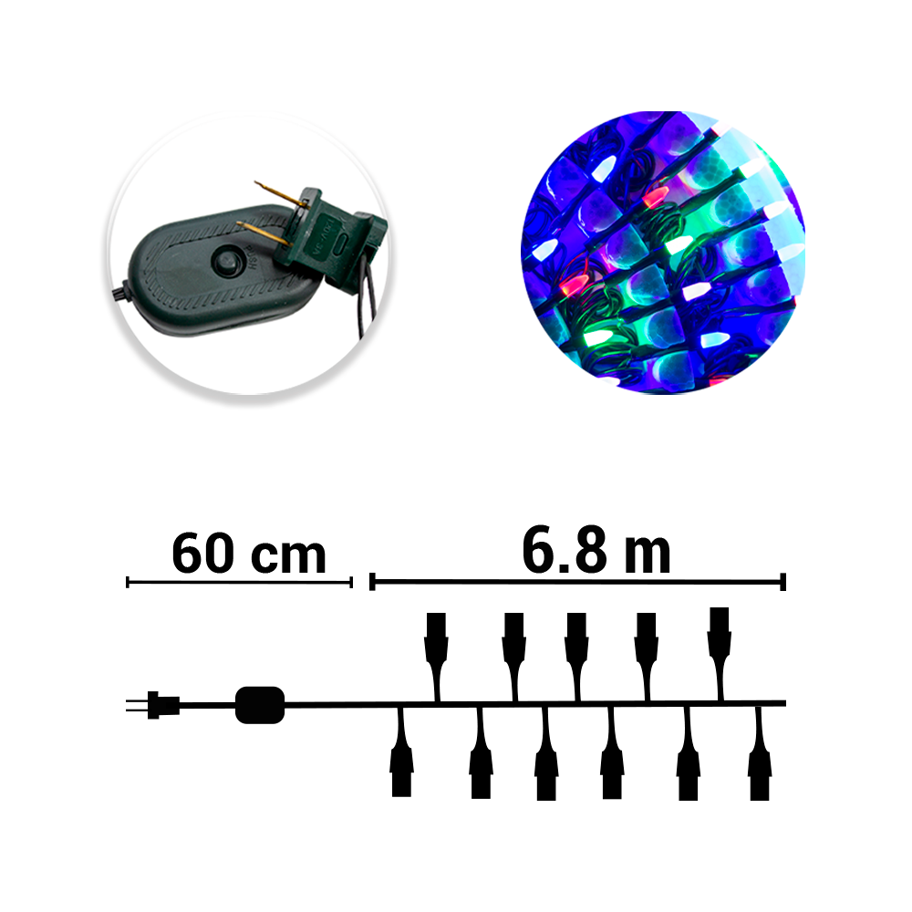 Foto 3 | Serie Decorativa Importadora La Merced Luz Led Multicolor 140 Focos Picos 8 Funciones Cable Verde 6.8 m