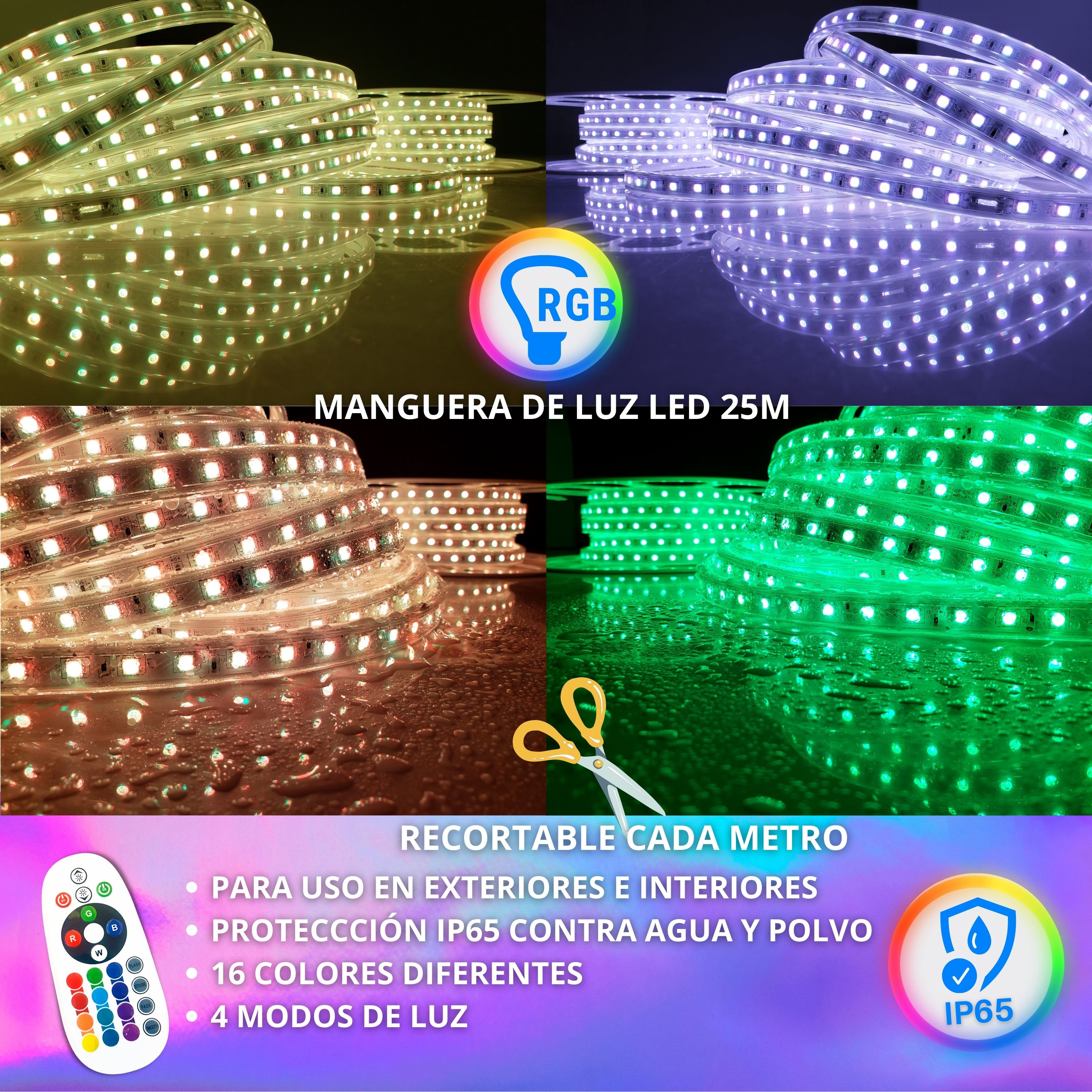 Foto 4 pulgar | Manguera de Luz LED RGB Impermeable 5050 Dosyu DY-YL07 25M