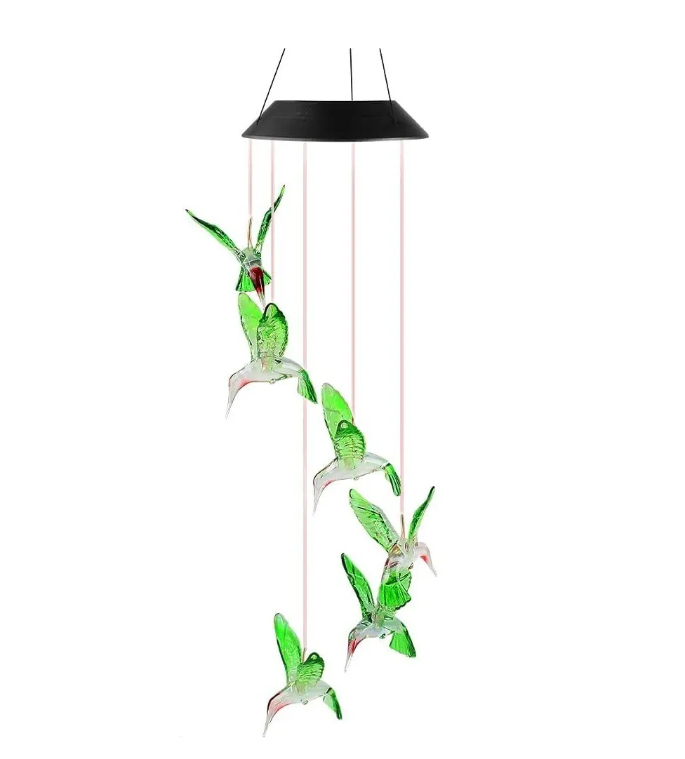 Lámpara Solar con Campanas Viento Colibrís Verde