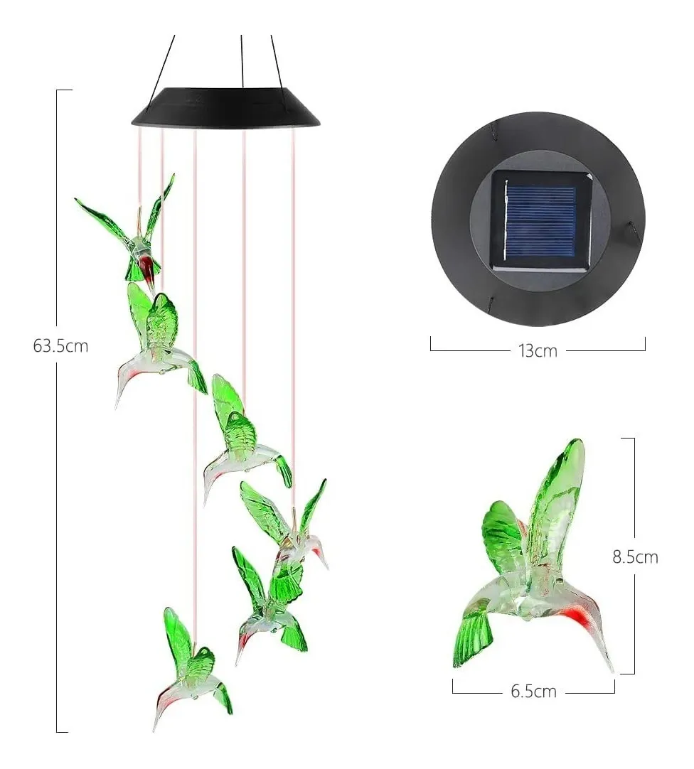 Foto 2 | Lámpara Solar con Campanas Viento Colibrís Verde