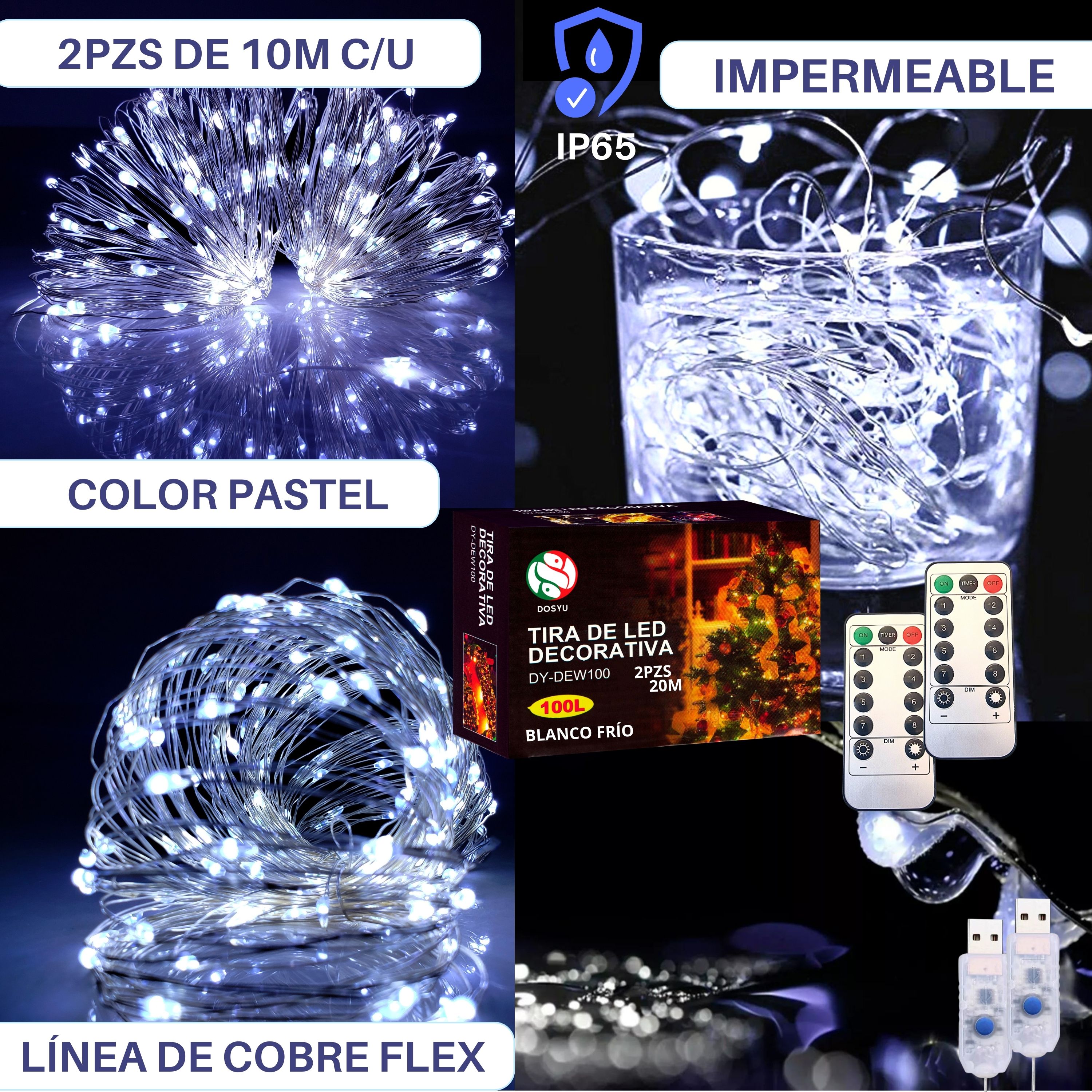 Foto 3 pulgar | Tira de Cobre Led Impermeable Dosyu Dy-dew100 color Blanco 20m