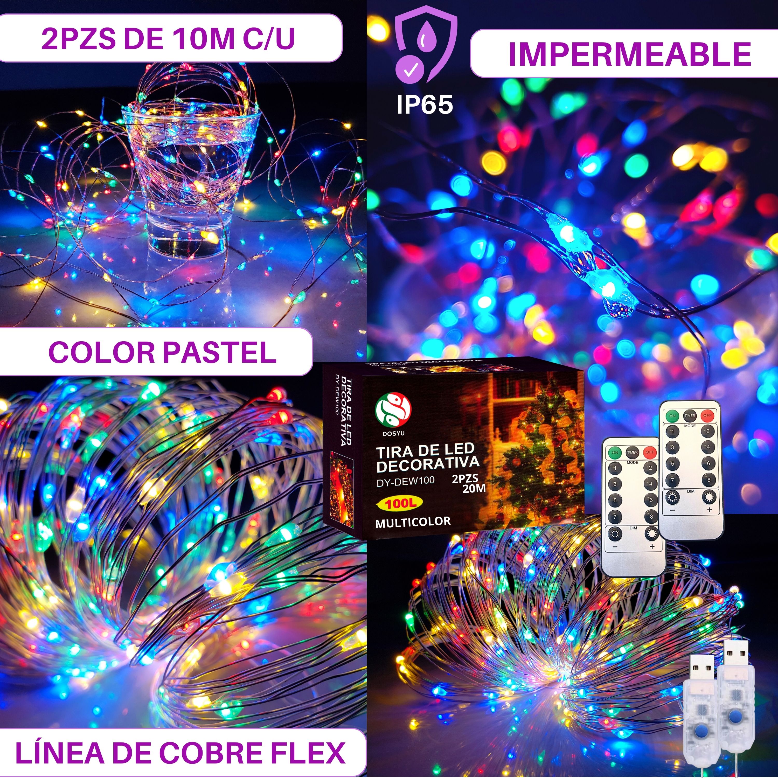 Foto 3 pulgar | Tira de Cobre Led Impermeable Dosyu Dy-dew100 Multicolor 20m