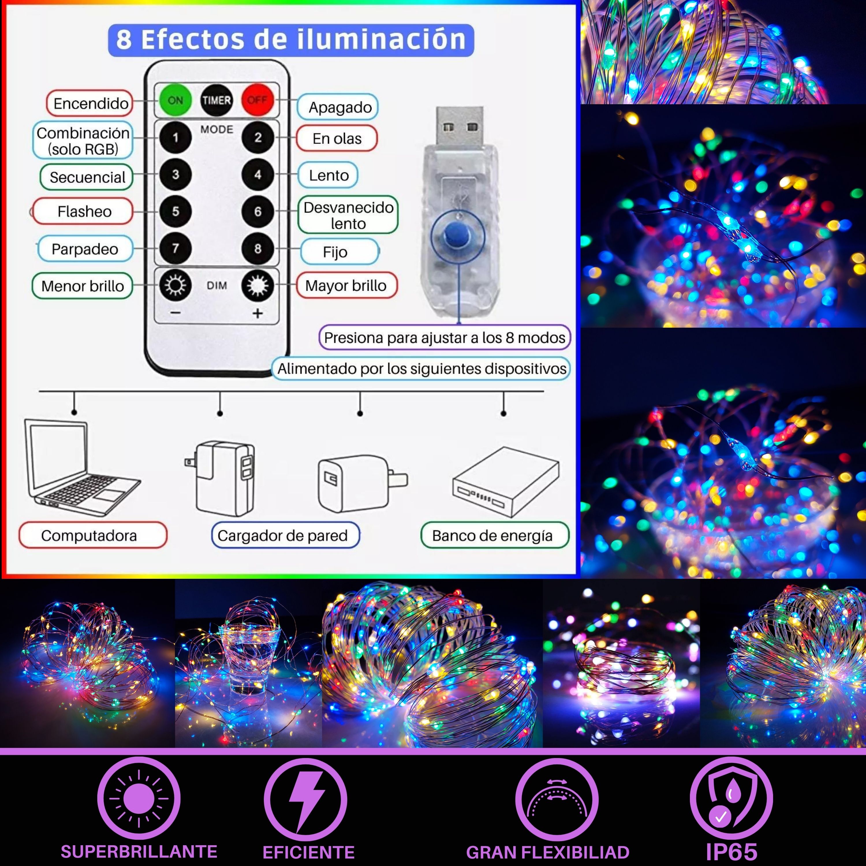 Foto 4 pulgar | Tira de Cobre Led Impermeable Dosyu Dy-dew100 Multicolor 20m