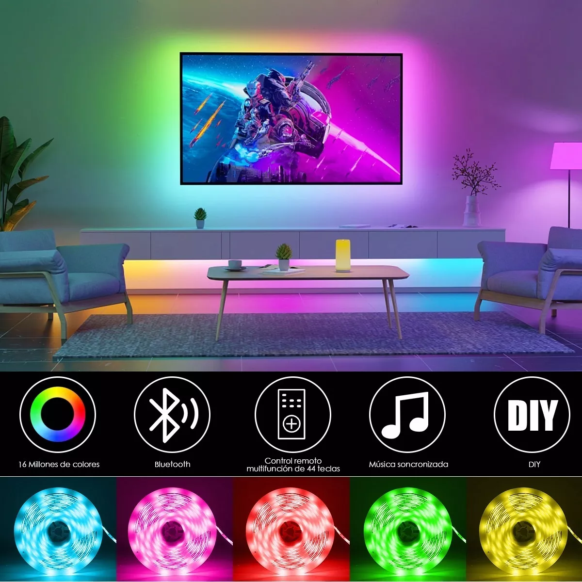 Foto 3 pulgar | Tiras de Luces Led Bluetooth Control Por App Rgb 30m Eo Safe Imports Esi-4717 Multicolor