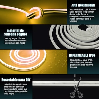 Foto 2 | Tira de Led Luz Neón Flexible 5m Manguera con Fuente 12v Eo Safe Imports Esi-4693color Blanco