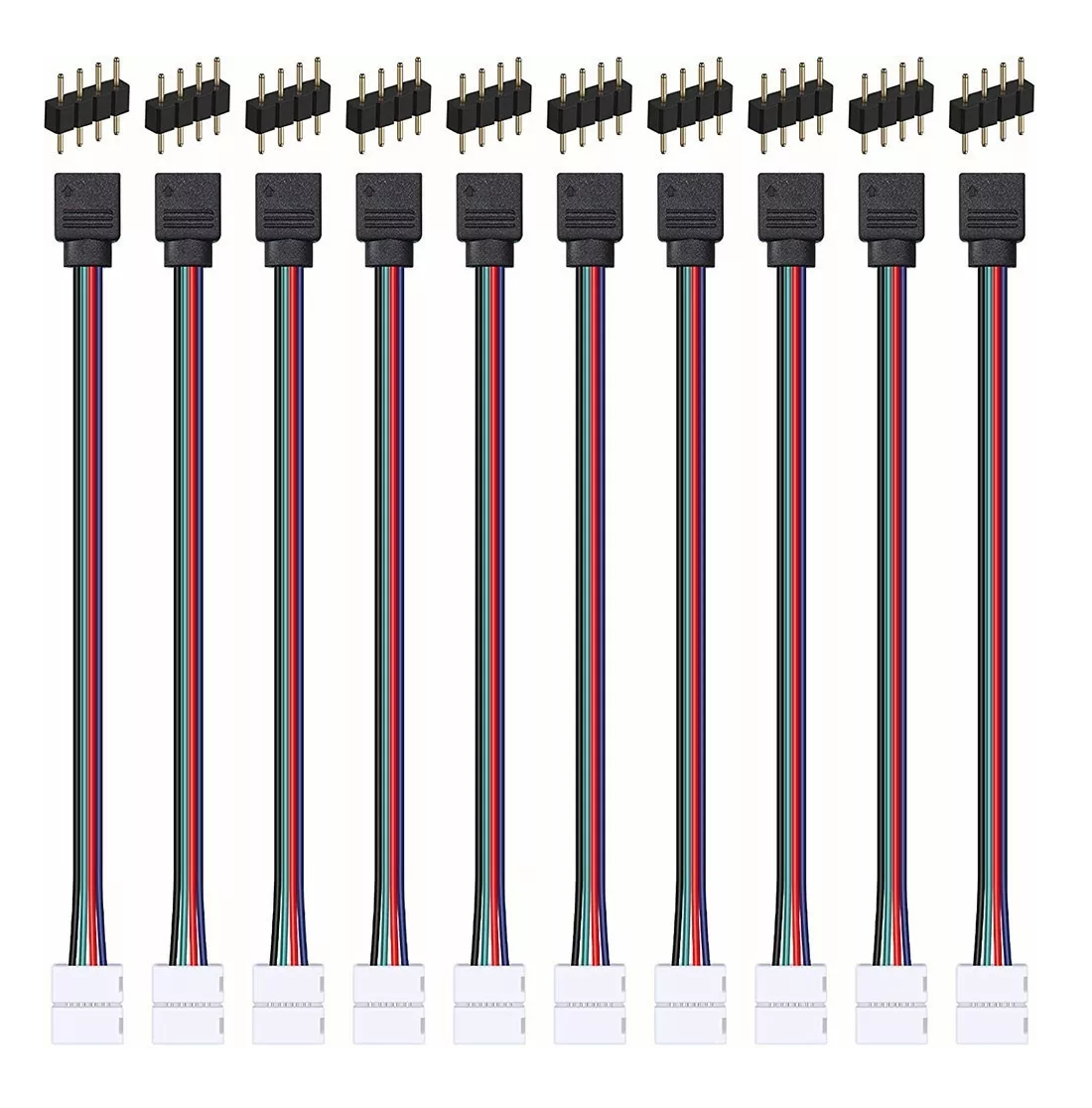 Conector Broche con Cable 4 Pines Macho Tiras Led Rgb 20 Piezas