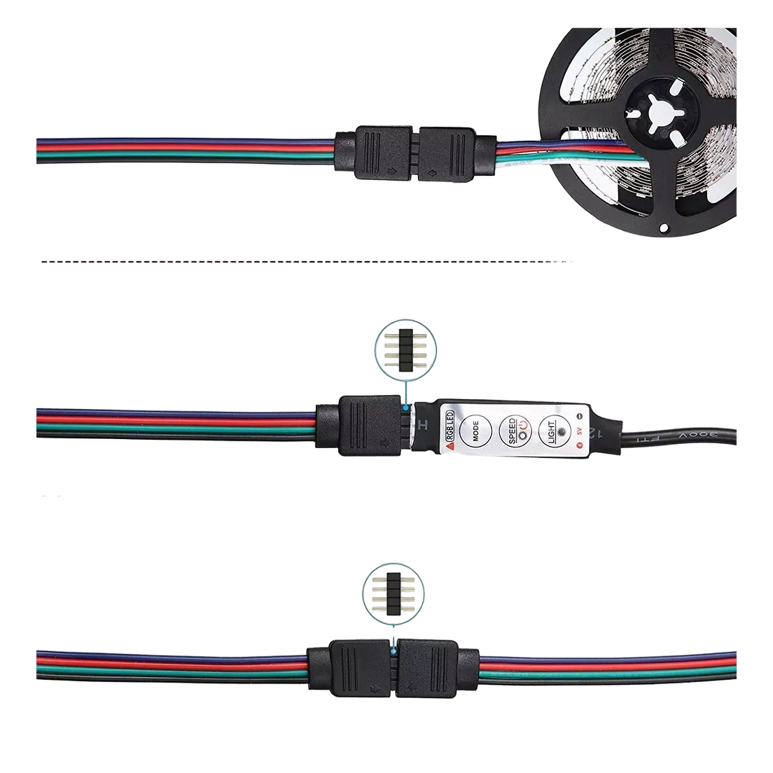 Foto 4 pulgar | Conector Broche con Cable 4 Pines Macho Tiras Led Rgb 20 Piezas