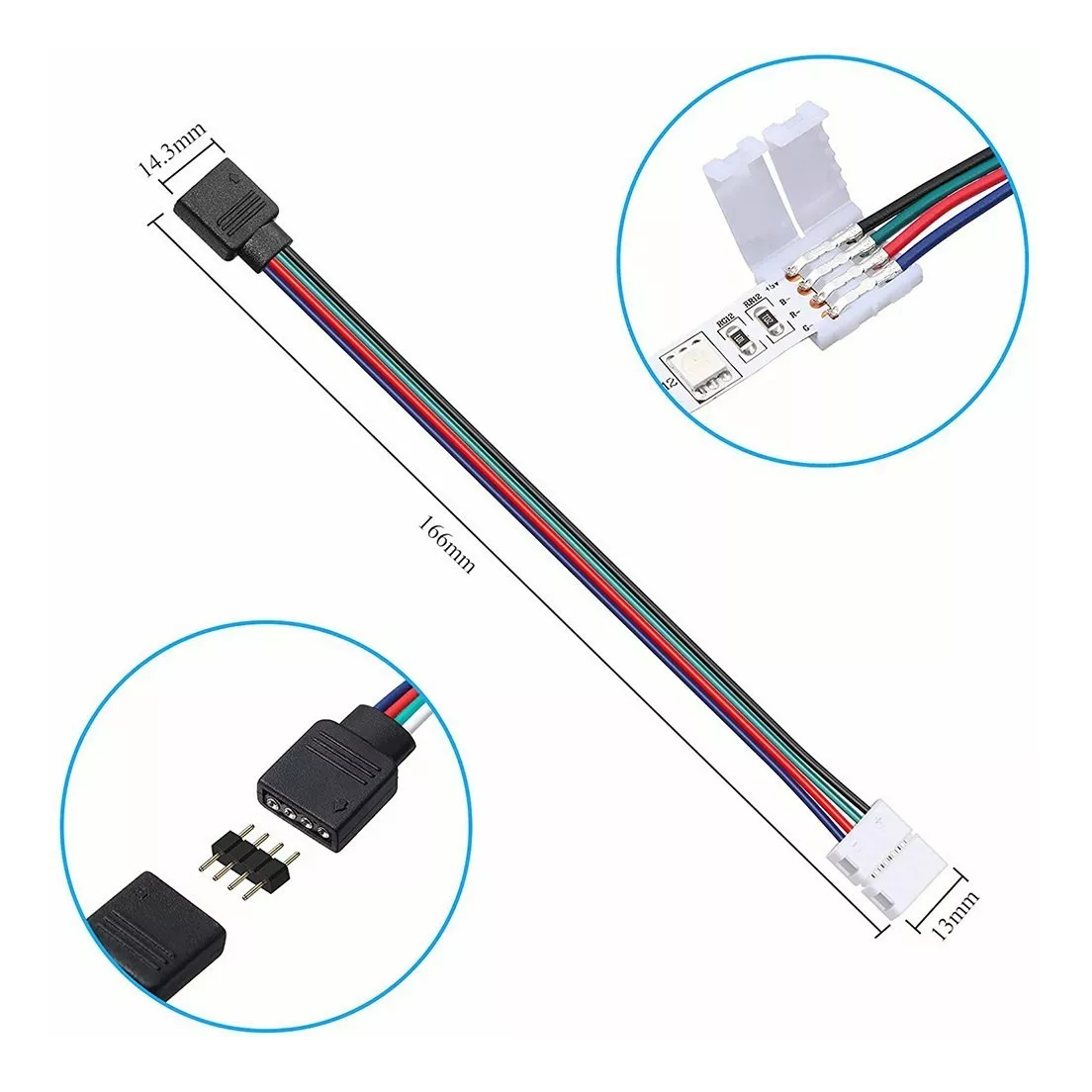 Foto 5 pulgar | Conector Broche con Cable 4 Pines Macho Tiras Led Rgb 20 Piezas