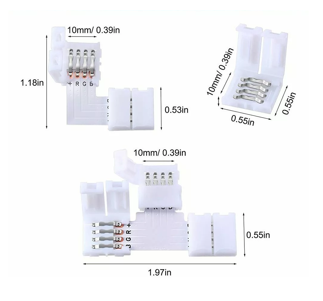 Foto 3 | Conector L/t Broche para Unir Tira Led Rgb 4 Pines 40 Piezas