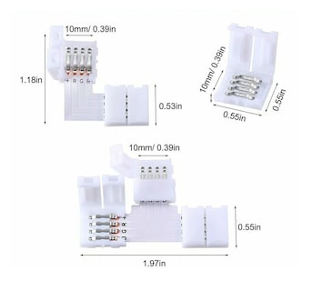 Foto 3 | Conector L/t Broche para Unir Tira Led Rgb 4 Pines 40 Piezas