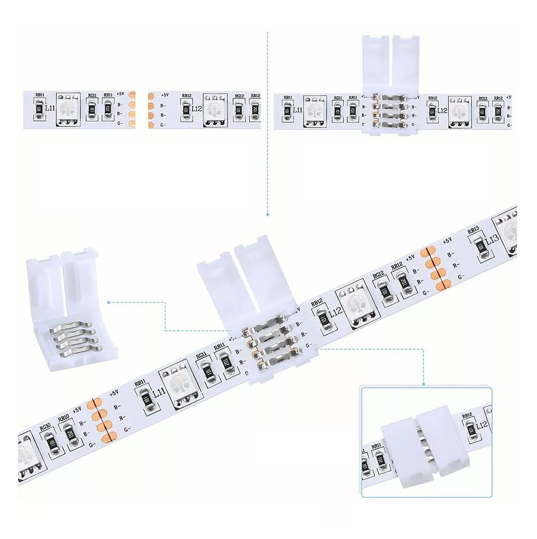 Foto 4 | Conector L/t Broche para Unir Tira Led Rgb 4 Pines 40 Piezas