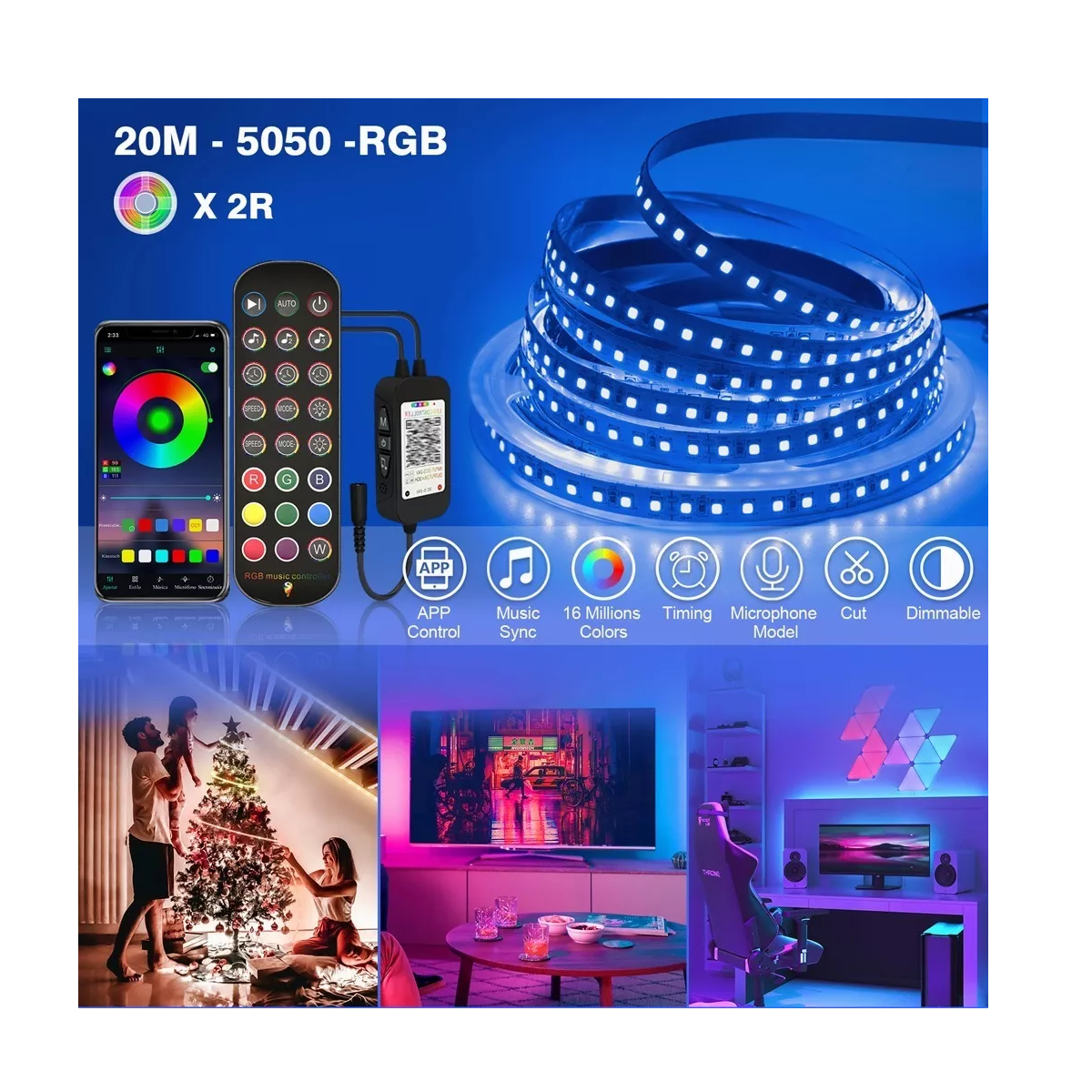 Foto 4 pulgar | Tira de Luces Led Multicolor Eo Safe Imports Esi-1242 App Bluetooth Control