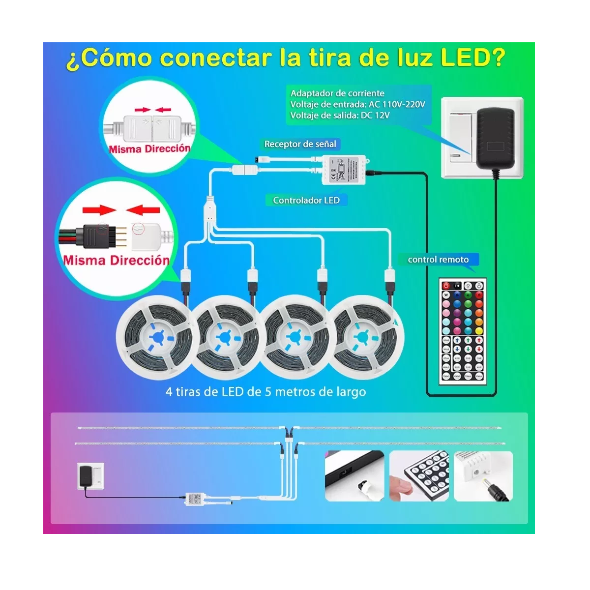 Foto 4 pulgar | Tira Led Eo Safe Imports Esi-1250 Multicolor Luces Led RGB 20 M con Control