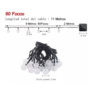 Foto 2 | Guirnalda de Luces Solar Eo Safe Imports Esi-5300 Blanco 11 m 60 Focos 8 Modos