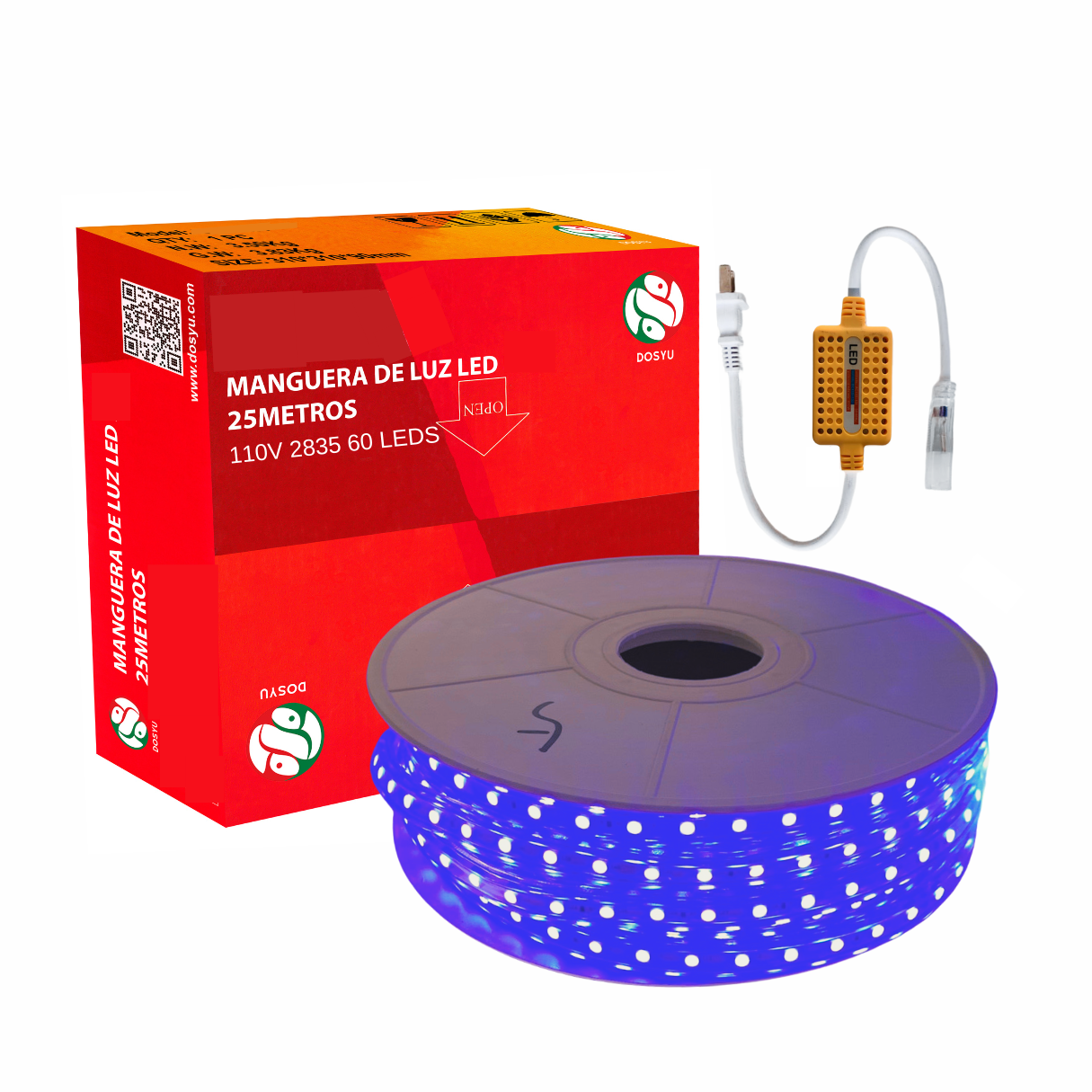 Manguera Led 25 Metros 60 Leds Por Metro 2835 Azul Ip65 110v-130v Cortable Cada Metro Y Flexible Dosyu