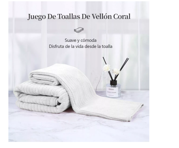 Foto 4 pulgar | Set 2 Toallas Baño Lana Coral Suave De Alta Densidad
