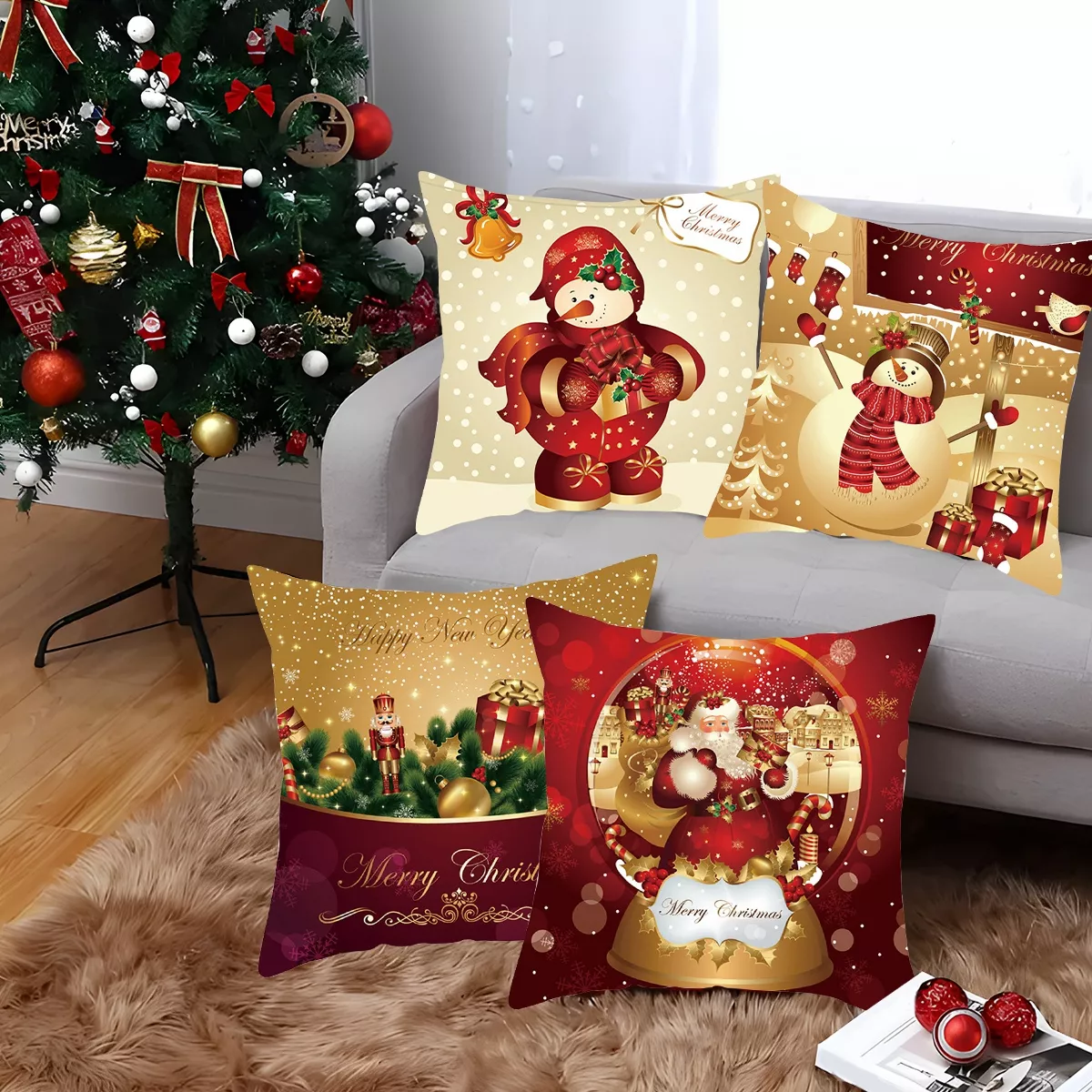 Foto 4 pulgar | Funda de Cojín Navideño 45x45 Cm 4 Piezas