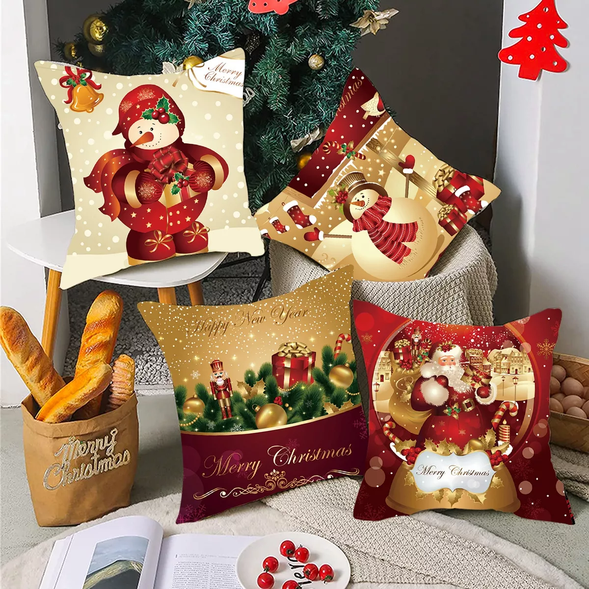 Foto 5 pulgar | Funda de Cojín Navideño 45x45 Cm 4 Piezas