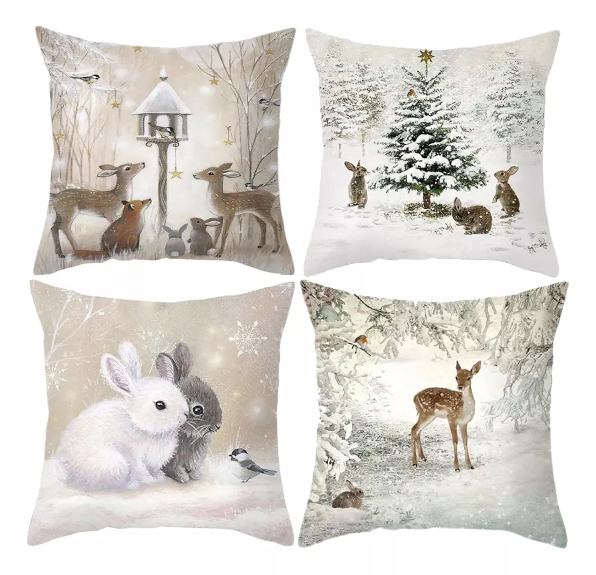 Foto 1 | 4 Pzs Funda Cojín Navidad Decoración Hogar Regalos Navidad Blanco Animales