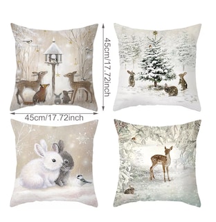 Foto 2 | 4 Pzs Funda Cojín Navidad Decoración Hogar Regalos Navidad Blanco Animales