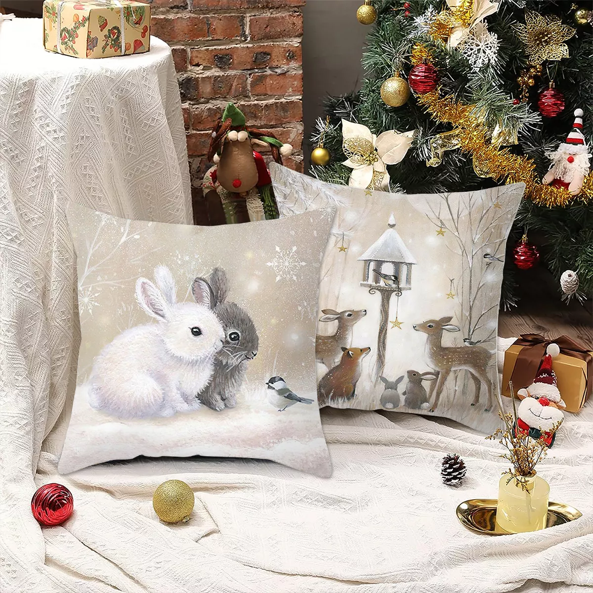 Foto 5 pulgar | 4 Pzs Funda Cojín Navidad Decoración Hogar Regalos Navidad Blanco Animales