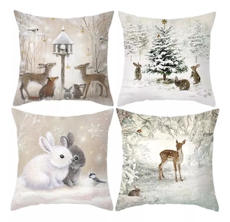 Foto 1 | 4 Pzs Funda Cojín Navidad Decoración Hogar Regalos Navidad Blanco Animales