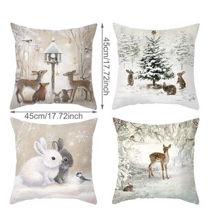 Foto 2 | 4 Pzs Funda Cojín Navidad Decoración Hogar Regalos Navidad Blanco Animales
