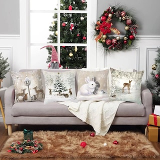 Foto 3 | 4 Pzs Funda Cojín Navidad Decoración Hogar Regalos Navidad Blanco Animales