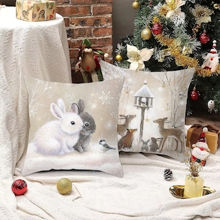 Foto 4 | 4 Pzs Funda Cojín Navidad Decoración Hogar Regalos Navidad Blanco Animales