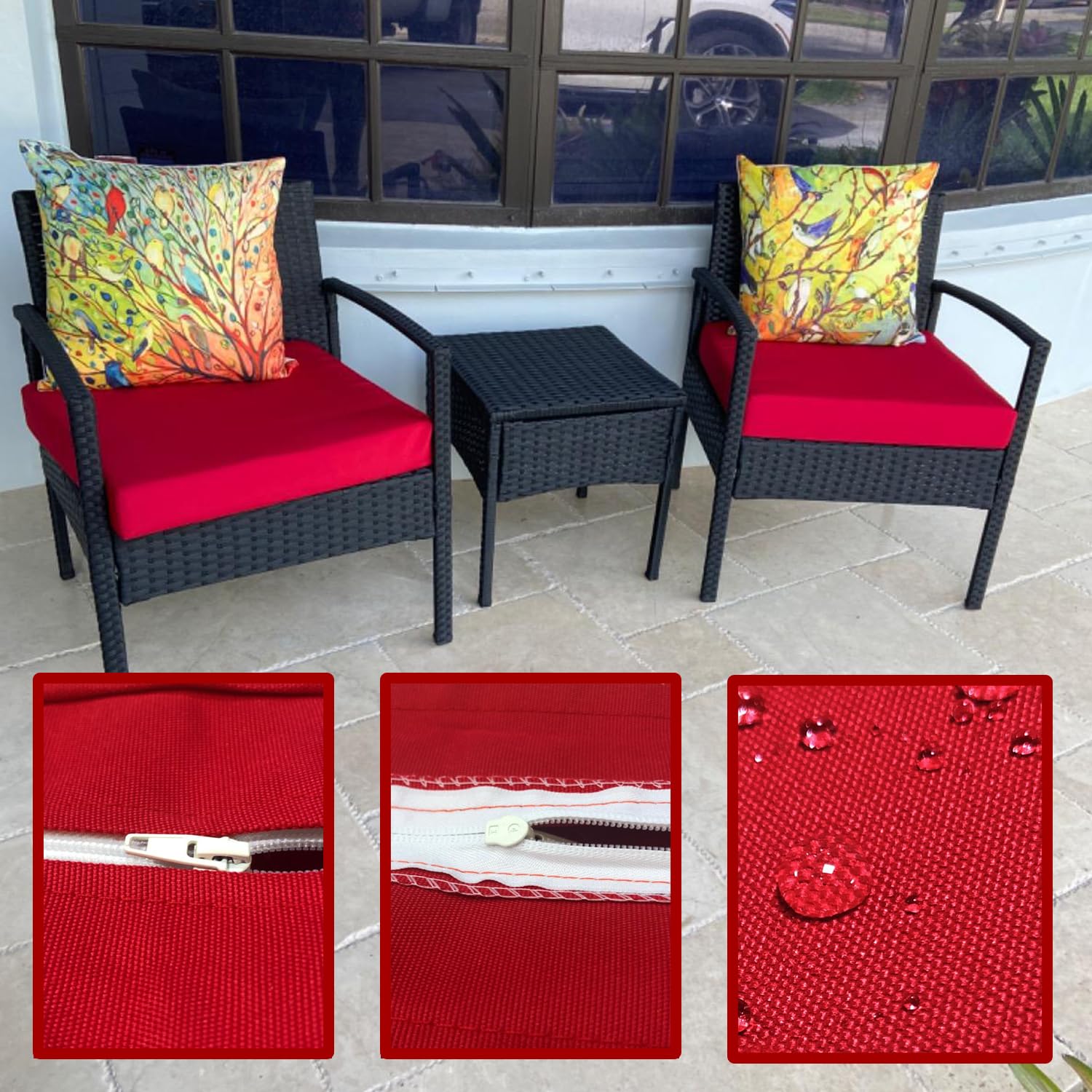 Foto 5 pulgar | Funda De Cojín Para Patio Flymei, Impermeable, 50 X 50 X 5 Cm, Color Rojo, Paquete De 2 - Venta Internacional.