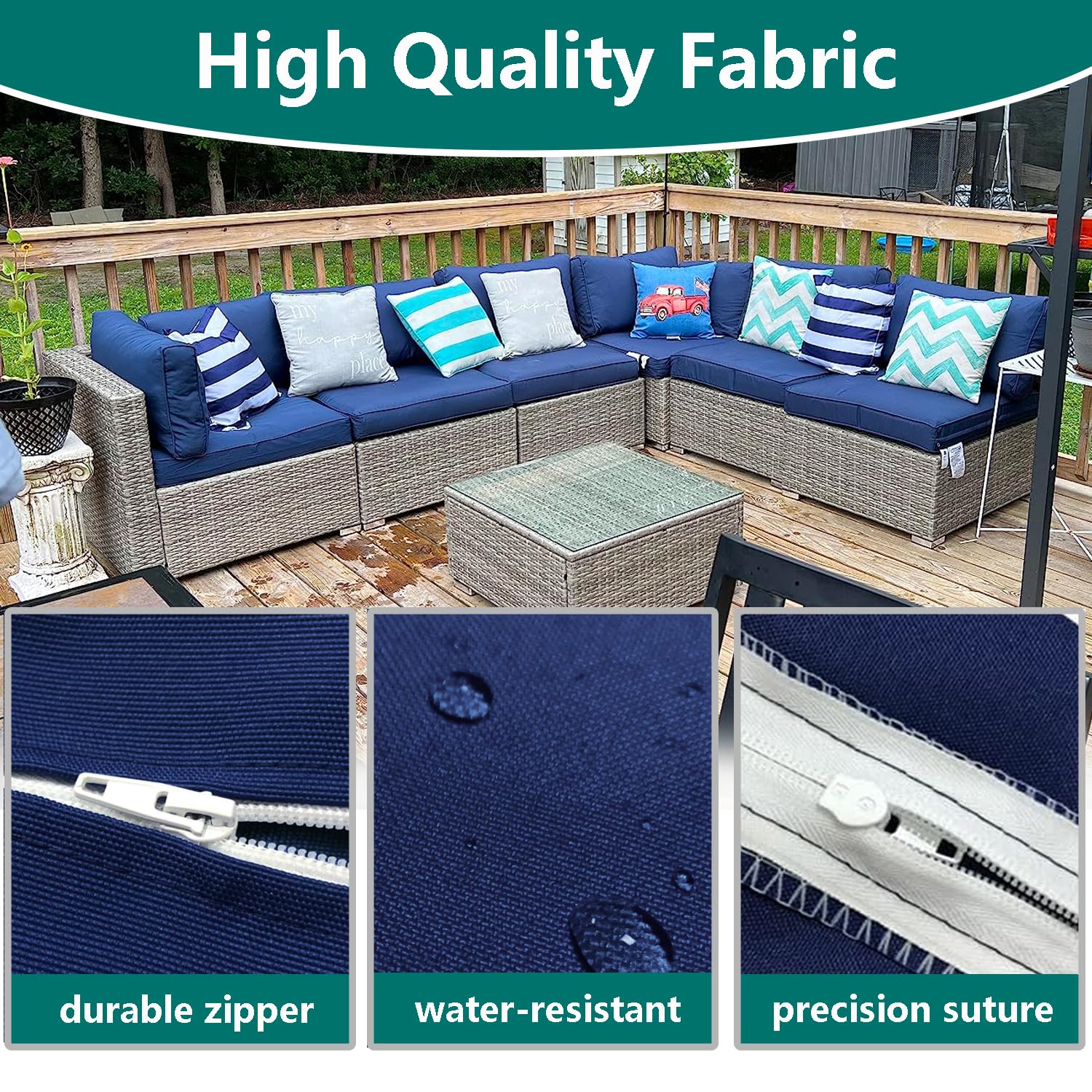 Foto 5 pulgar | Funda De Cojín Para Patio Flymei, Impermeable, 2 Paquetes De 21 X 19 X 8 Cm, Azul - Venta Internacional.