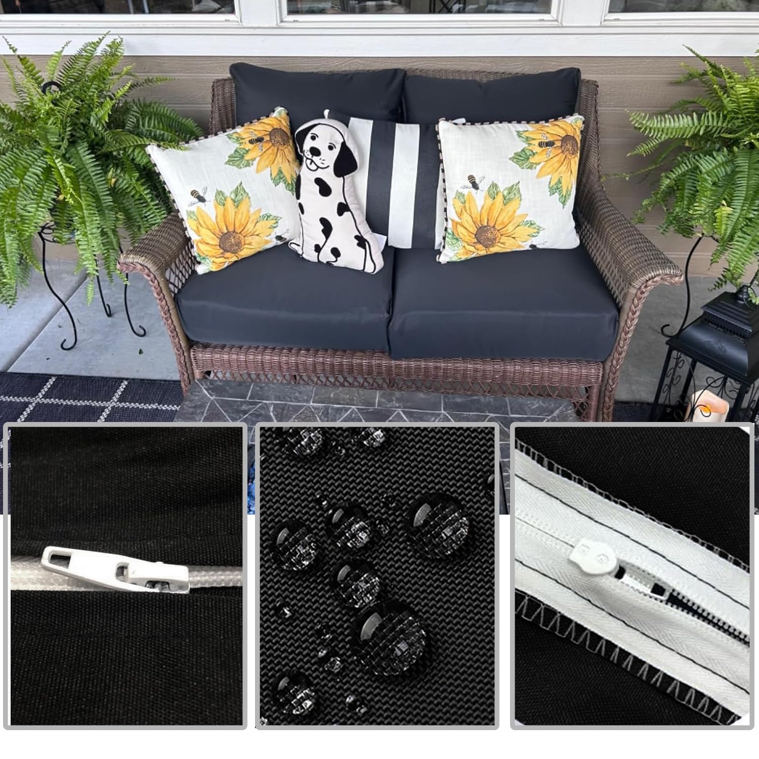 Foto 4 | Funda De Cojín Para Patio Flymei, Impermeable, 2 Paquetes De 21 X 19 X 8 Cm, Color Negro - Venta Internacional.