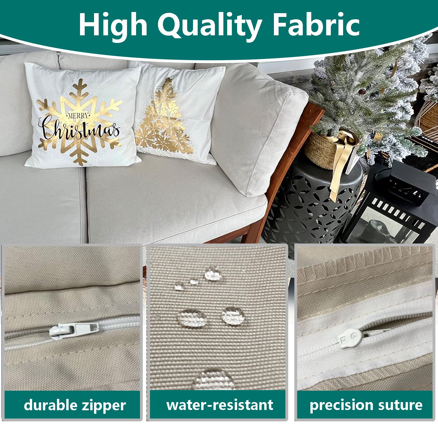 Foto 5 pulgar | Funda De Cojín Para Patio Flymei, Impermeable, 2 Paquetes De 55 X 50 X 10 Cm, Color Beige - Venta Internacional.
