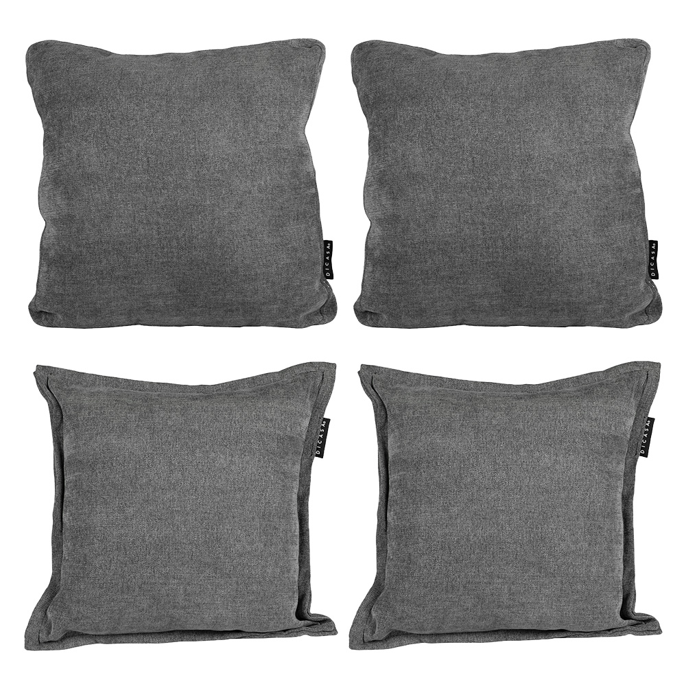 Set De 4 Cojines Dicasa Kappa Zita Color Dark Grey(2 Cuadrados + 2 Cuadrados Grandes)
