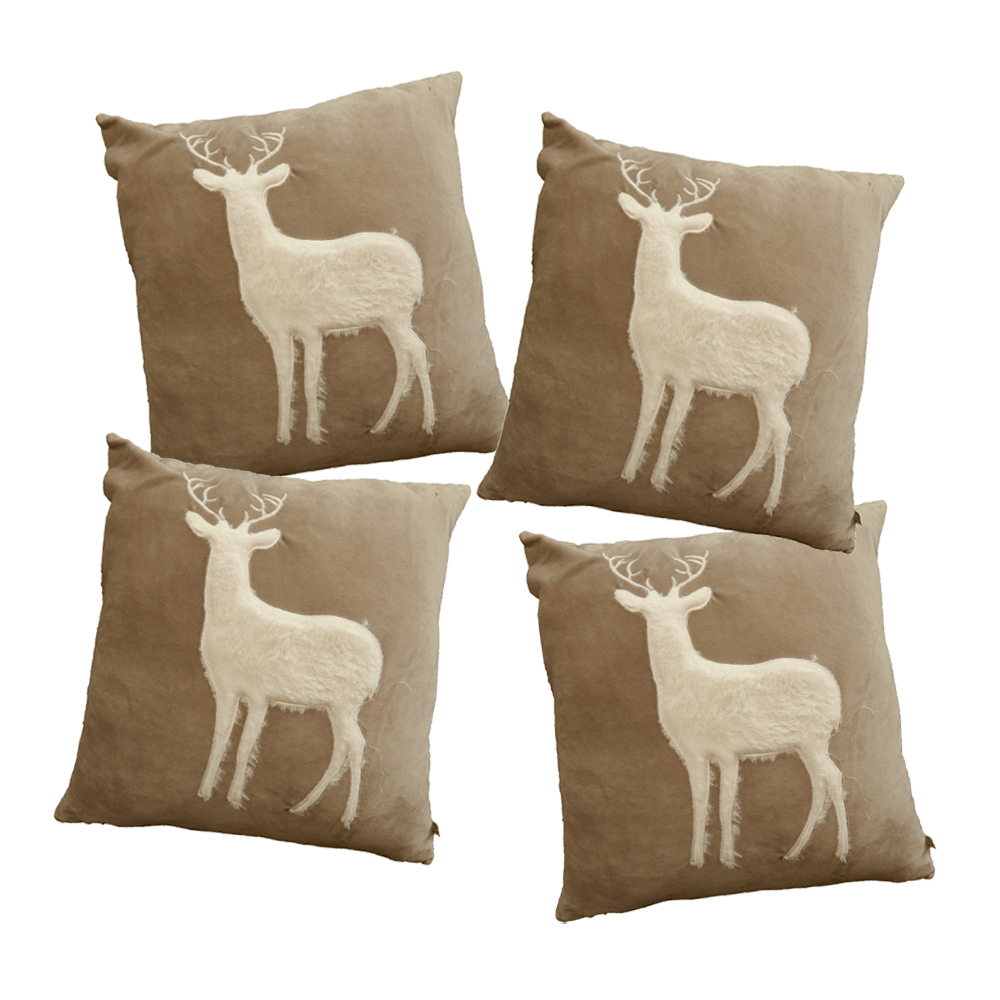 Ilios Innova | Set 4 Fundas Decorativas De Terciopelo Con Alce Afelpado  Cremallera Oculta. Perfectas Para Sala Y Hogar.