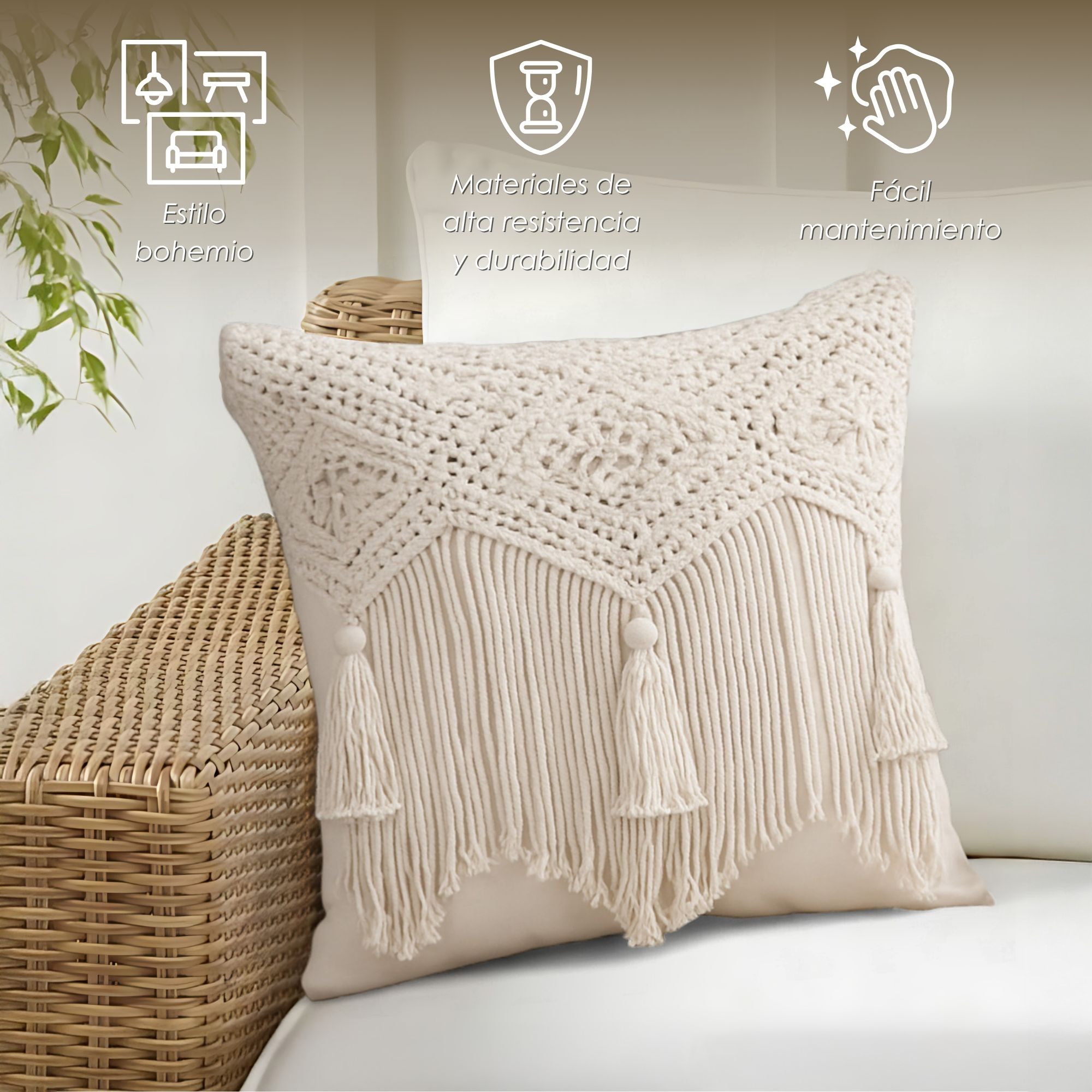 Foto 4 pulgar | Set De 2 Fundas Para Cojín Boho Beige Ilios Innova Hechas A Mano Diseño Artesanal Para Sala O Dormitorio
