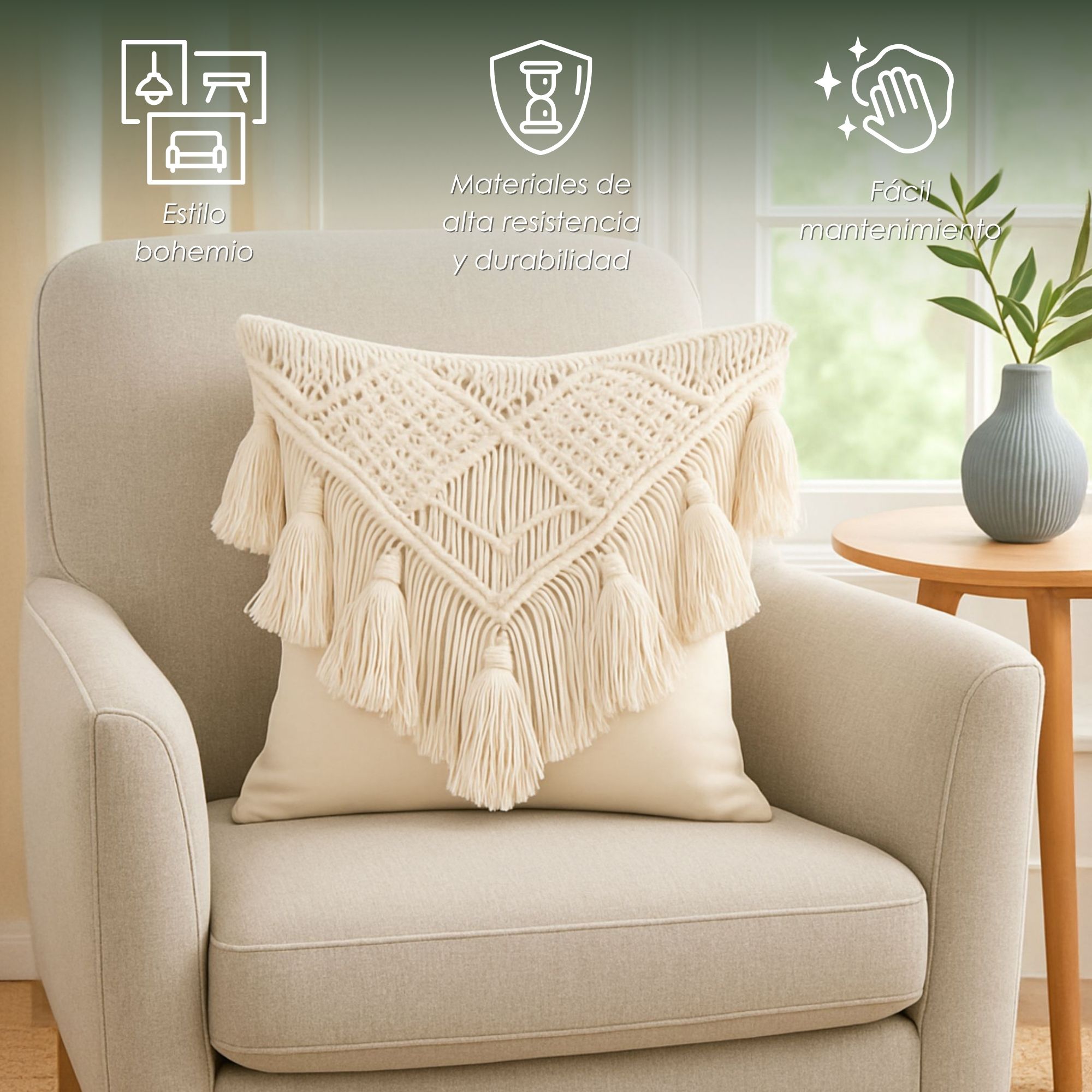 Foto 6 pulgar | Ilios Innova | Set De 2 Fundas Para Cojín Boho Crema  Tejidas A Mano  Decorativas Artesanales Para Sala O Dormitorio.