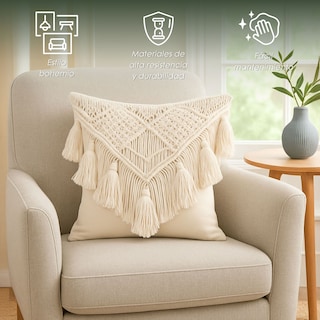 Foto 5 | Ilios Innova | Set De 2 Fundas Para Cojín Boho Crema Tejidas A Mano Decorativas Artesanales Para Sala O Dormitorio.